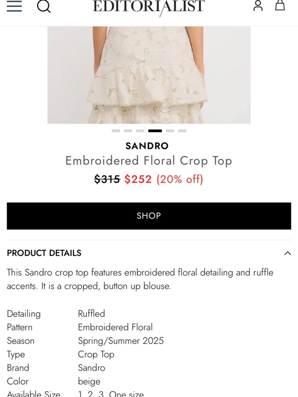 Sandro Cream Lace Ruffle Button-Front Top - Picture 9 of 9